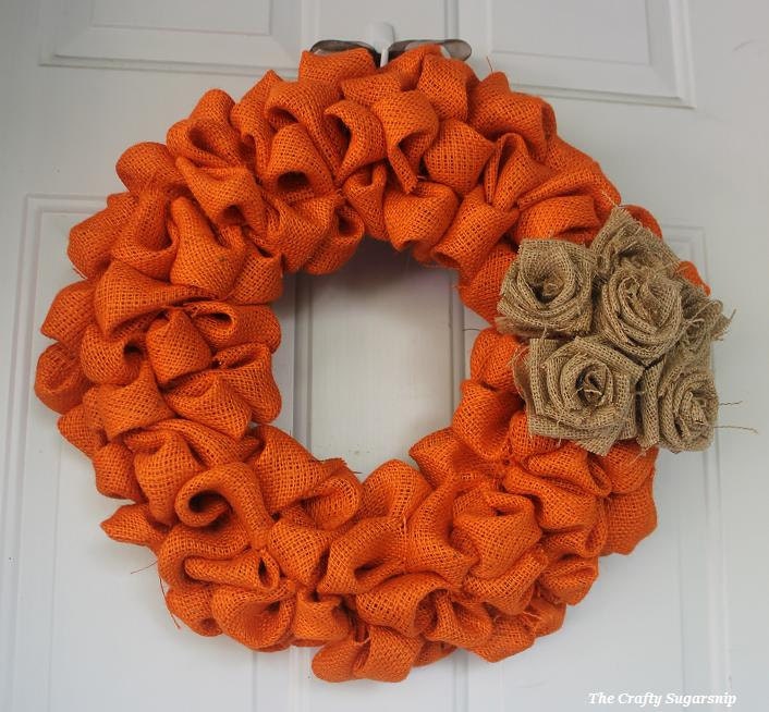 14" Orange Fall Burlap Wreath with Burlap Flowers