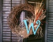 Fall wreath with custom Turquoise Initial