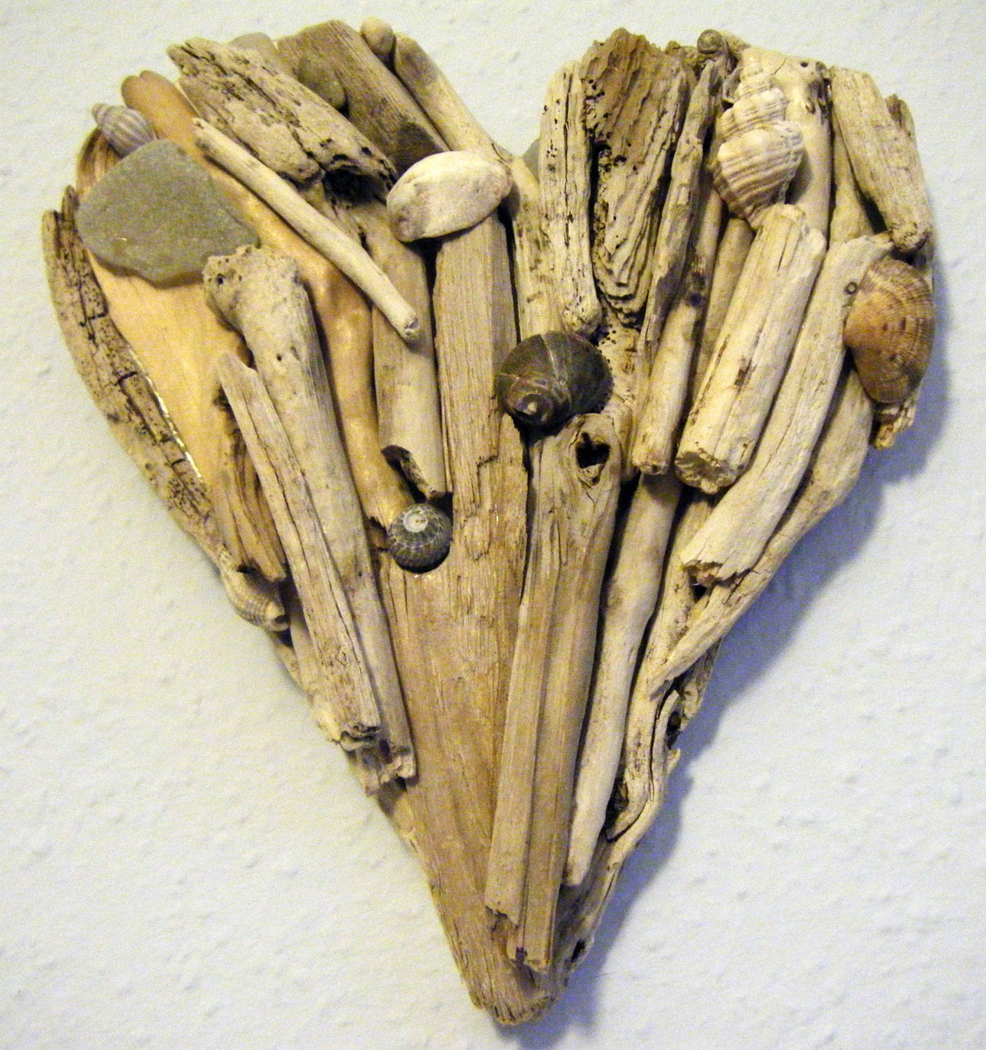 Handmade Driftwood and Shell Heart (23cm deep x 21cm across)