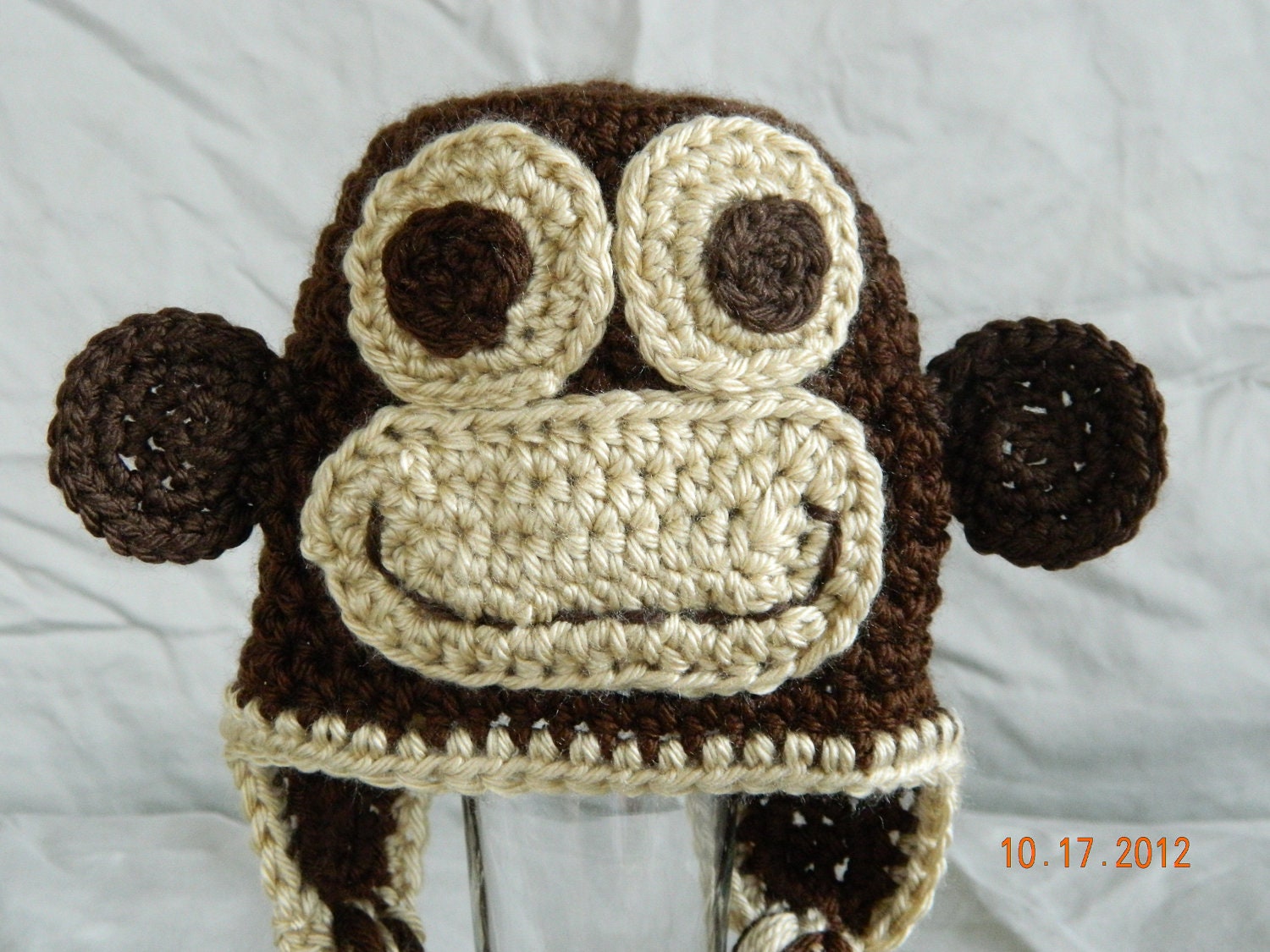 monkey hat, crochet with earflaps, sizes 0-6 months, 6-12 months, or 12-18 months. Baby, boy, girl, toddler, children, gift, photo prop