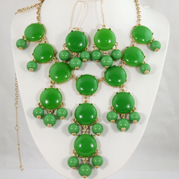 Emerald Green/Kelly Green Bubble Jewelry Set,Handmade Bubble Bib Necklace,Earrings,Statement Bubble Necklace-BN0152