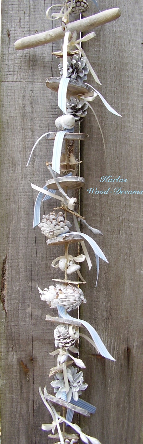 Window decoration "barahs white star" white, country, cottage style, rustic, blue, nature, driftwood size 32.3 x 5.5 inch