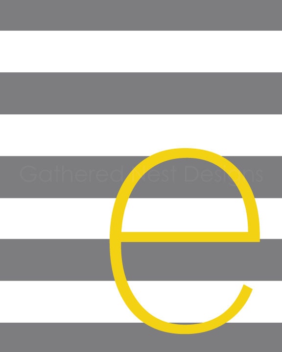 Personalized Striped Monogram Initial Art Print for Nursery, Kids Room or Home Decor - 11x14-Grey/Gray and Mustard Yellow OR Choose colors