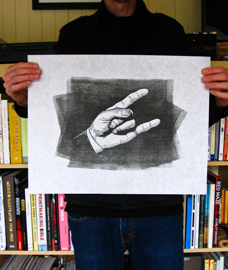 Salute woodcut print