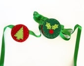Christmas holiday garland with Trees and Mistletoe - Green and red bunting holiday decor