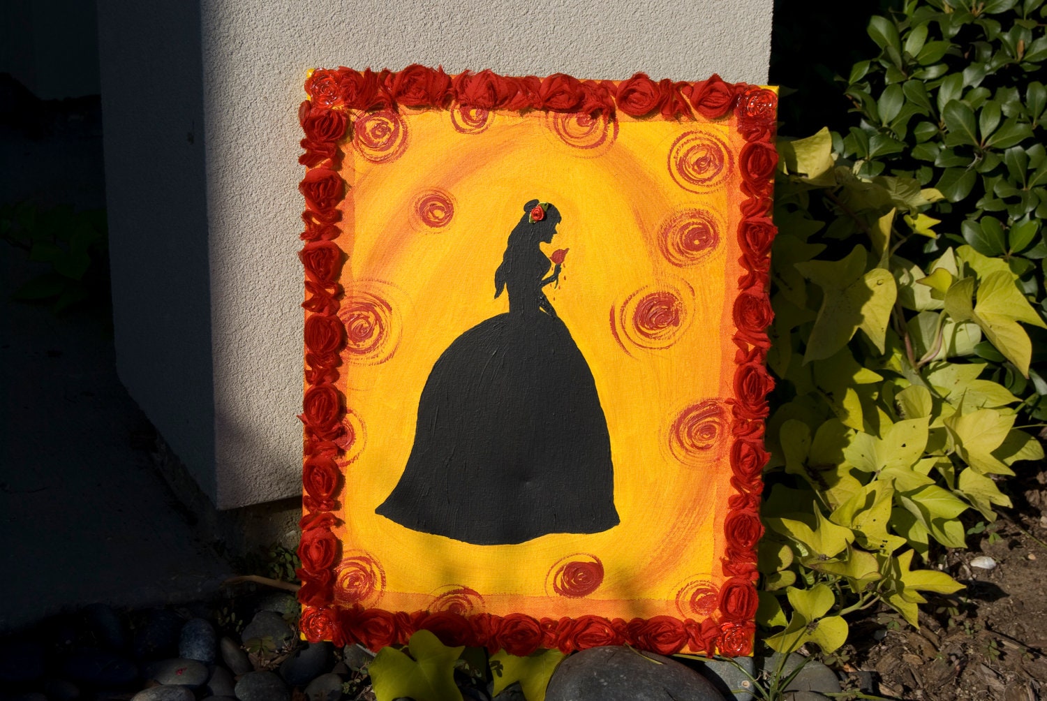 FREE SHIPPING   "Belle" Acrylic Silhouette Painting of Belle Holding the Rose