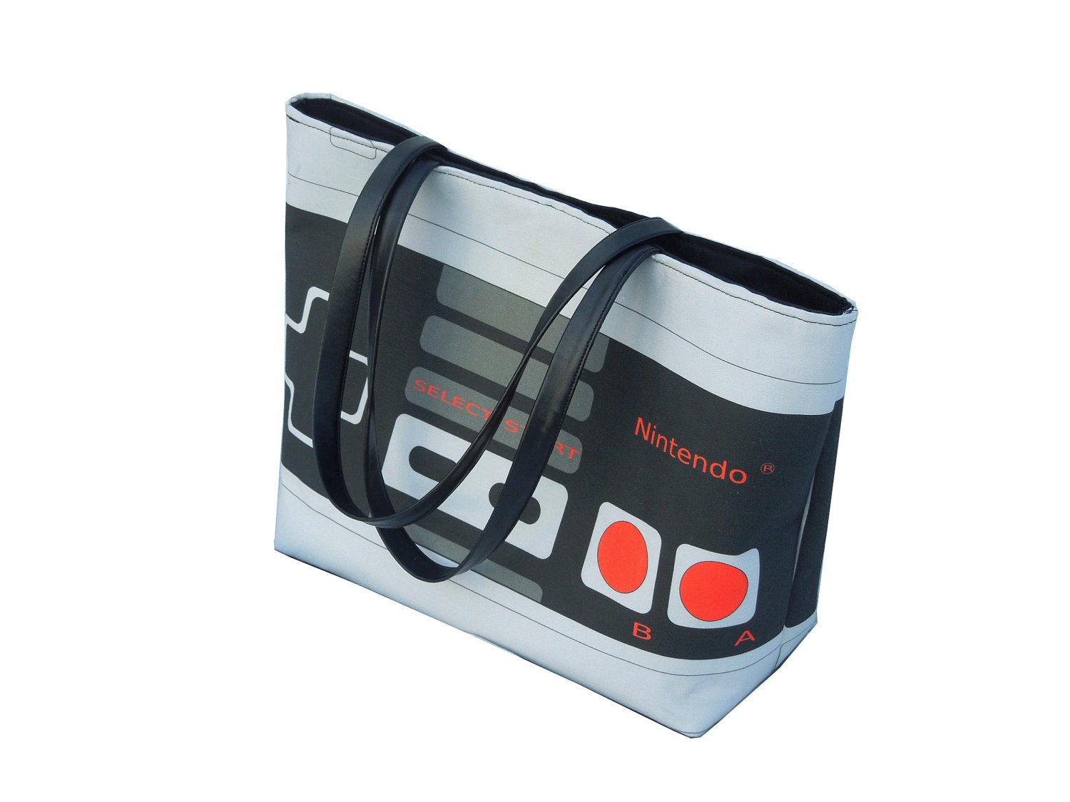 Large Printed Retro NES Nintendo Controller Handbag with Silver Studded Hardware and Snap Closure
