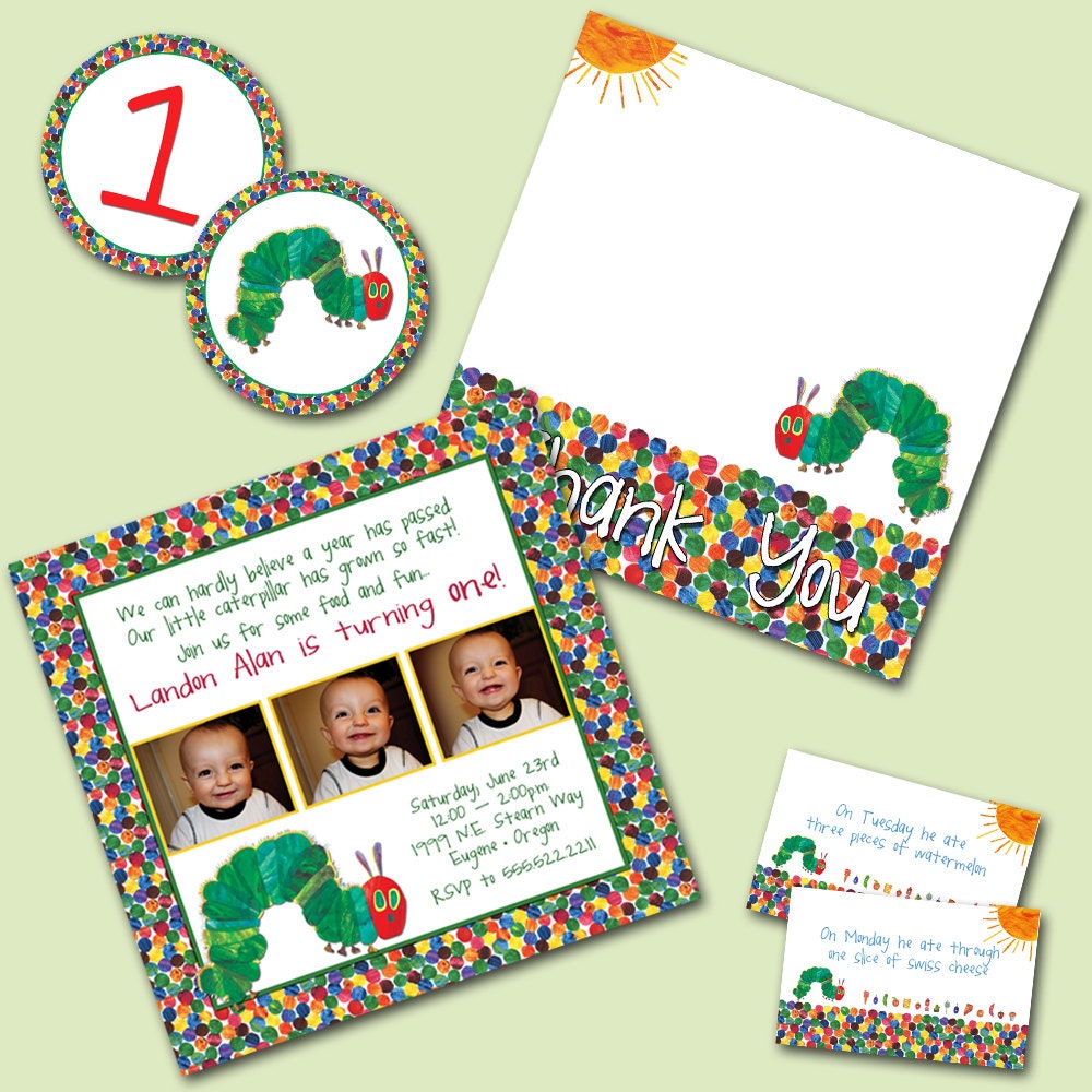 The Very Hungry Caterpillar Custom Photo Birthday Invitation Printable Party Pack