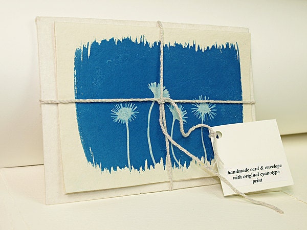 Cyanotype Handmade Card with Envelope, Flowers