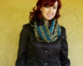 Handmade Crocheted Super Soft Acrylic (Sparkles) Chunky Monkey Infinity Scarf  - Panning for Gold
