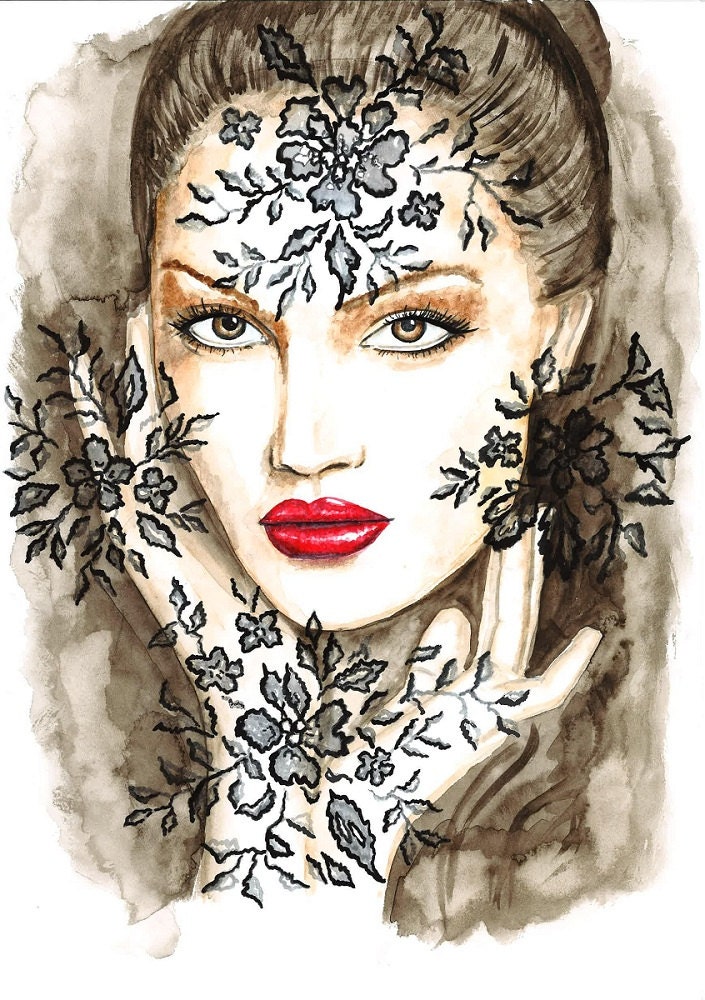 Original Watercolor Fashion Illustration Modern Art Painting titled Breathing of the Night