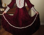 Gunne Sax, 70's, Red Velvet, Maxi, Dress, Victorian, Renaissance, Period, Reenactment, Lace-up, Corset, Small