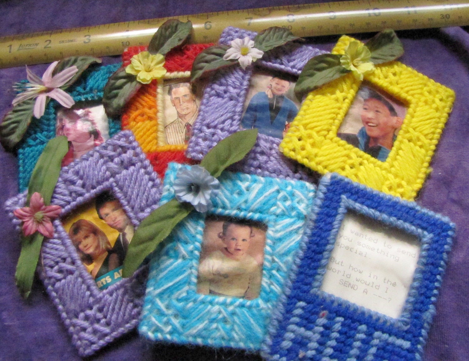 7 Mini Plastic Canvas Mini Picture Frames Made in The 80s