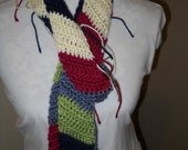 Funky Diagonal Stripes Scarf - Burgundy / Slate Blue / Soft Sage Green / Navy / Cream