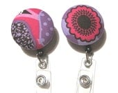 Cute Retractable ID BADGE Reel Holder, Lanyard made with Purple Pink Funky Pattern