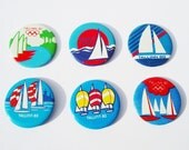 Pin collection Soviet Vintage USSR Badge Summer Olympic Games Turquoise Blue sea Yacht Sailboat Pin back button