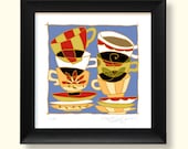 Stacked Cups - Kitchen Art - Tea Art - Signed Archival Giclée Print 8 x 8
