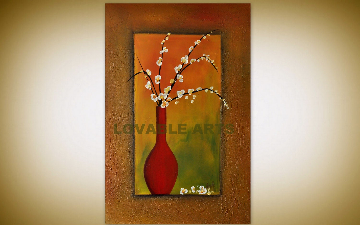 Original 24" length x 36" height  Big canvas Acrylic painting home decor modern contemporary Abstract Floral art  for sale