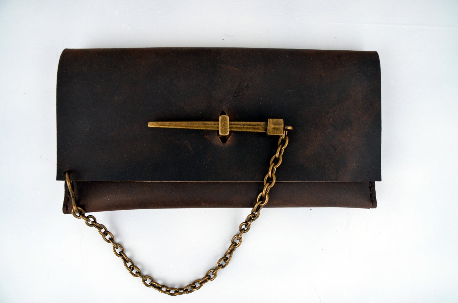 HANDMADE LEATHER WALLET by Little Lion Man -  Chocolate Brown Oilside Dark Clutch Steampunk Goth Rock Hand Stitched