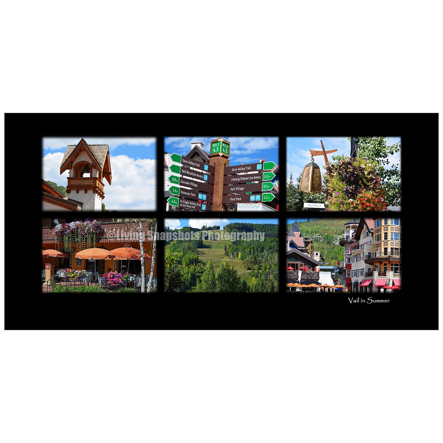 Print of Vail, CO in summer- fine art photography - 24x12 UNframed, Rocky Mountains photo, black background