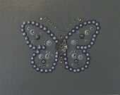 Original 5X7 Mixed Media Canvas Home Decor Butterfly Wall Art Gift Note Card Custom Invitation Swarovski Crystal Anniversary Shades Of Grey