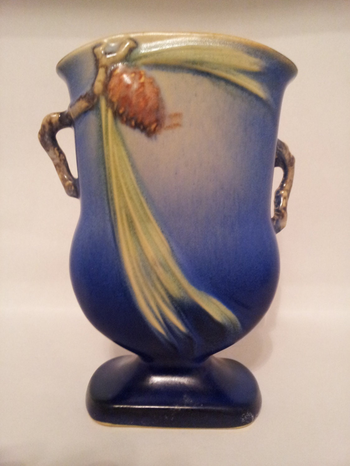 Roseville Pottery Pine Cone Blue Vase 121-7
