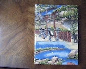 Journal - Asian-inspired scene - Fabric-wrapped Hardcover with Unlined Pages, Hand-Sewn, Hand-made