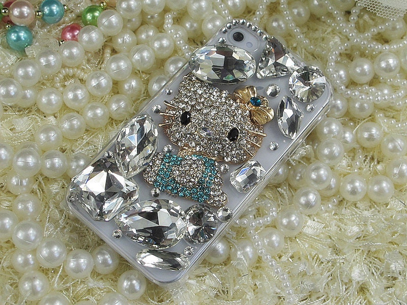 Cute Cat iPhone 4s Case // Custom Luxury Swarovski Crystal Rhinestone Bling iPhone 5 Case // iPhone Case // iPhone 4 Case