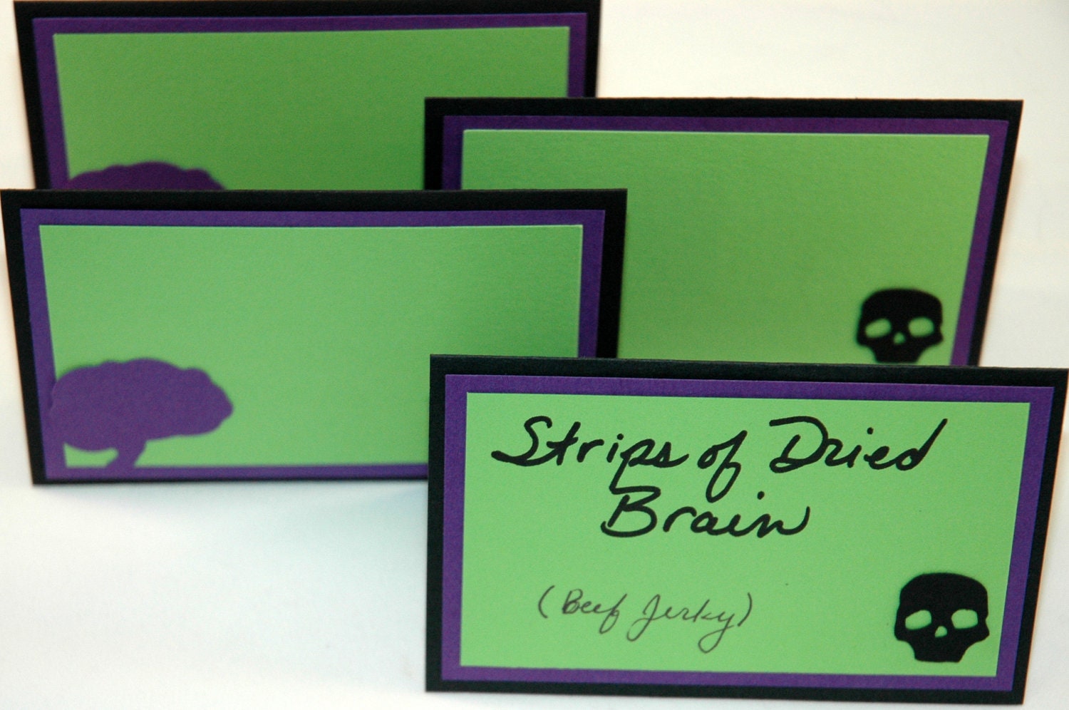 Zombie Layered Place Cards/Buffet Cards  - Brains & Skulls -  Perfect for Zombie Themed Parties, Halloween Parties, Undead Theme and More