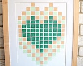 handmade not a print original modern patterns spring home decor artwork mosaic squares heart collage valentine's day emerald green