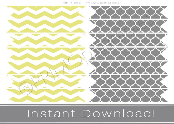 Printable cupcake or drink straw flags INSTANT DOWNLOAD yellow chevron and gray party decor printables DIY Il_570xn