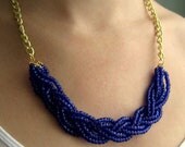 Vibrant Navy and Gold Braided Rope Statement Necklace