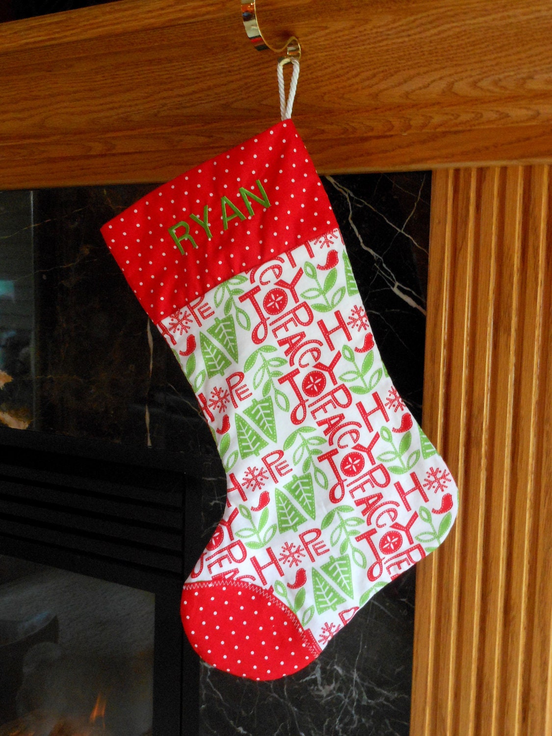 Personalized Christmas Stocking - Red, Green, and White with Modern Design, Fully Lined