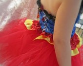 Superhero tutu costume for girls corset top and mask included red blue and yellow