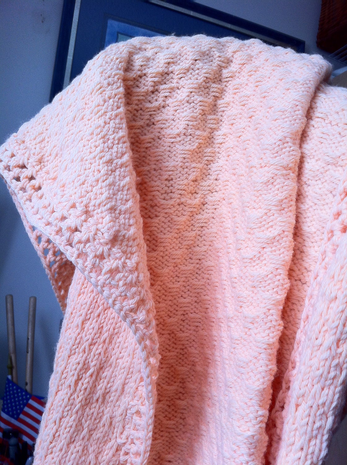Peach Knit Afghan for Baby or Lap