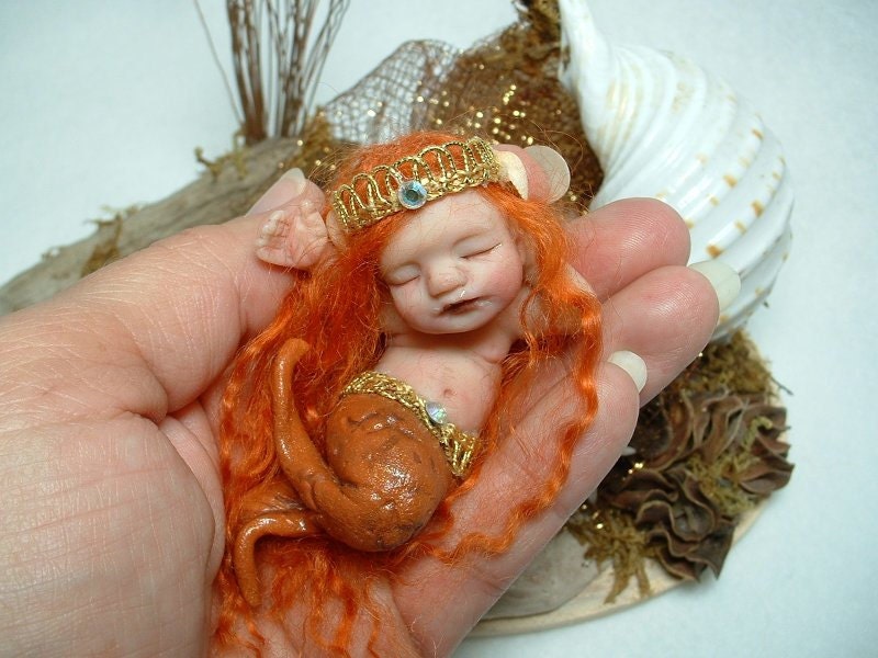 Custom OOAK Hand Sculpted Miniature Mermaid Baby  - Made to Order Mini Merbaby Art Doll