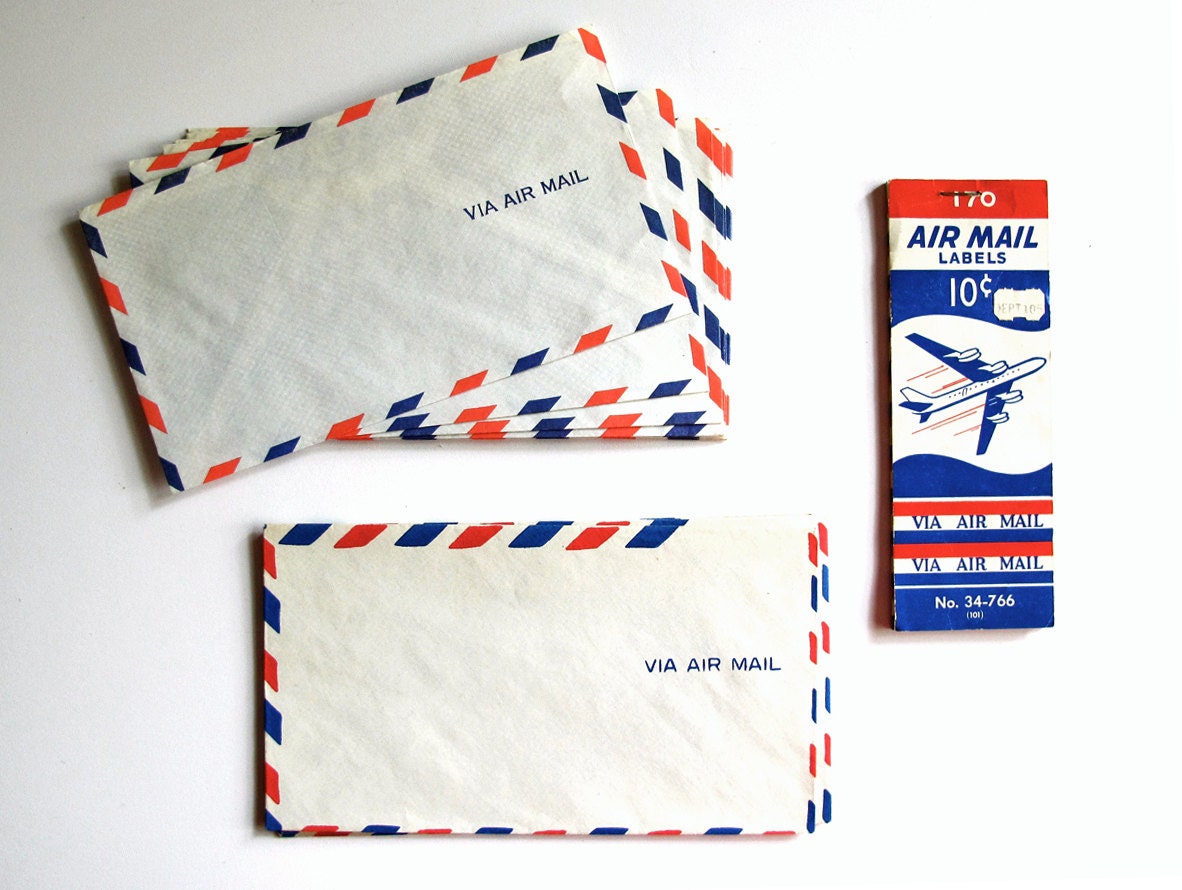 vintage airmail envelopes with labels set