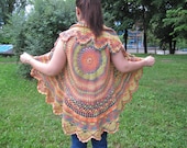 Crochet Scarf, Round Multi Colored Shawl, Handmade Crocheted Mantle, Fashion Wrap