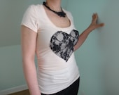 Heart Tshirt Black Lace Heart Peach Teen Woman Tshirt Extravagant Small Size