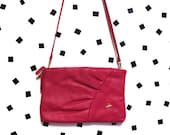 Magenta Pink Leather Clutch with Detachable Strap- 1980s Vintage