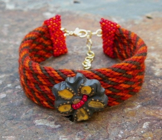 Autumn I, handmade kumihimo bracelet with beadwork