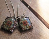 Mexican jewelry, Mexican Talavera tile drop earrings, Southwestern style, Boho rustic rose, world, Talavera Mediterranean, Folk