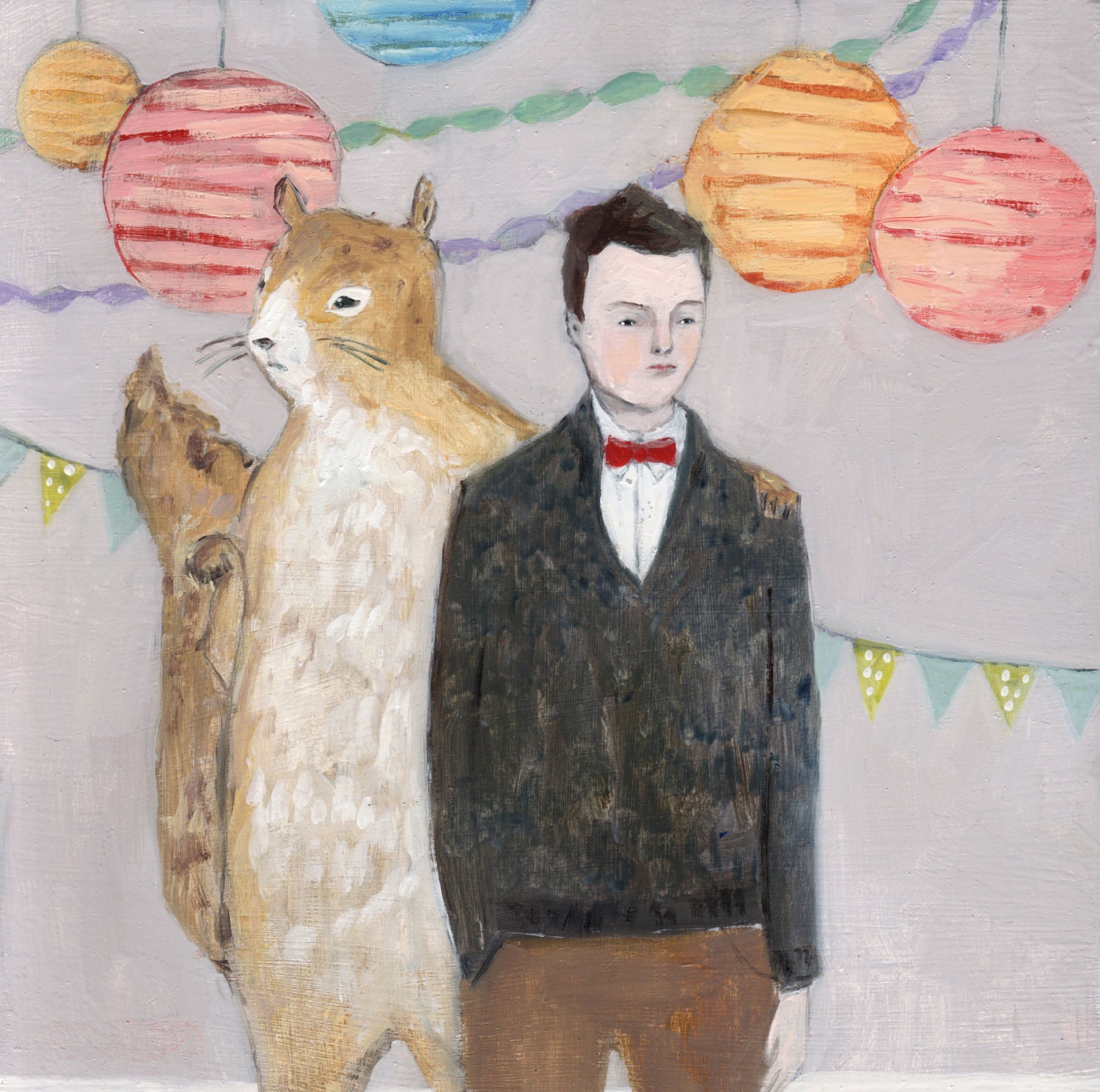 julian's imaginary friend kept him company at parties - giclee print of original oil painting