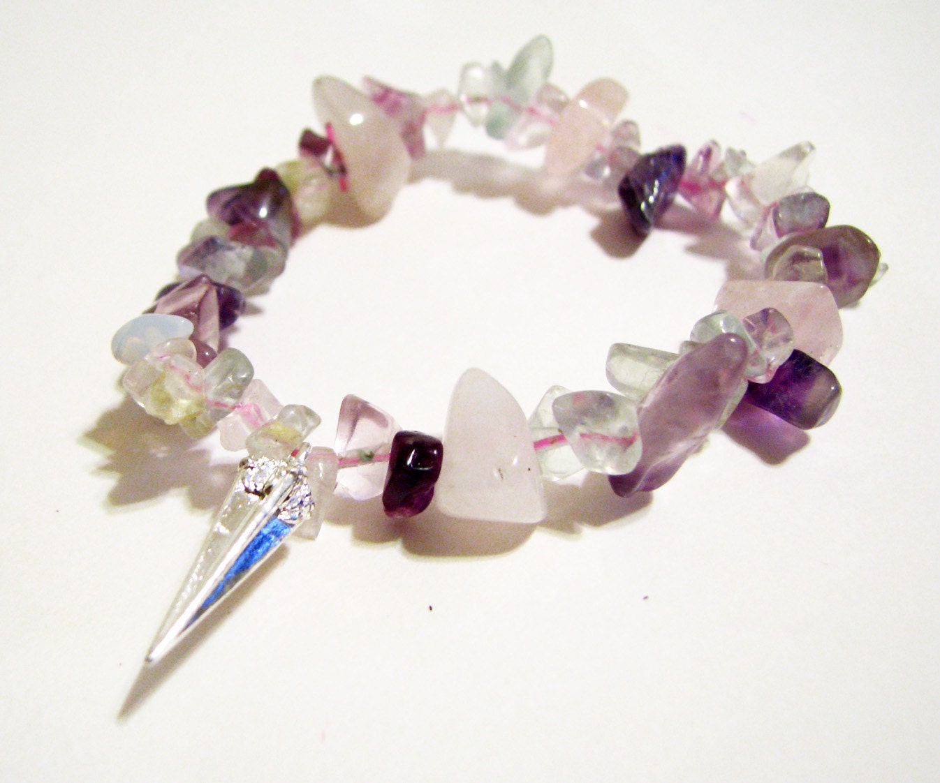 Spiked Purple Crush - Amethyst / Rose Quartz / Fluorite Lavender Bracelet with Silver Dagger Spike