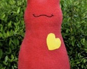 Handmade Slug, Stuffed Animal Plush Doll Art Toy, Hug Me Slug, Personalized Hang Tag, Bright Red, Yellow Fleece, 12 inch, Ready-made