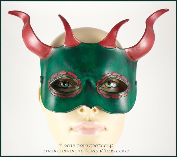 Green Dragon leather masquerade mask handmade Halloween costume larp Carnival Mardi Gras theater