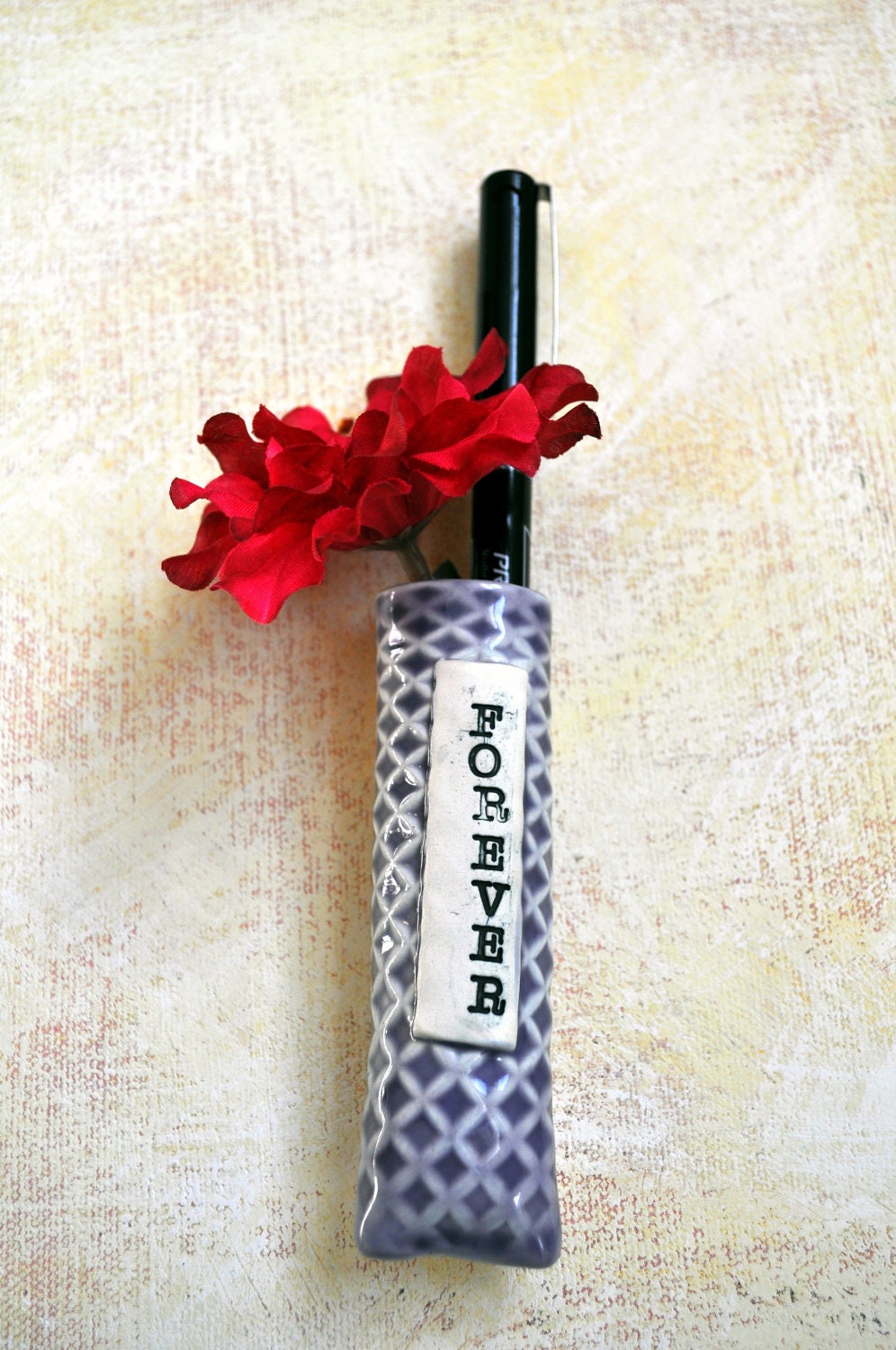 Magnetic Pottery Bud Vase and Pen Holder - hyacinth purple - "forever"