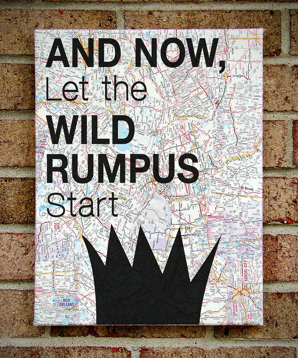 Where the Wild Things Are -  Vintage Map Canvas Wall Print- "And Now Let The Wild Rumpus Start"