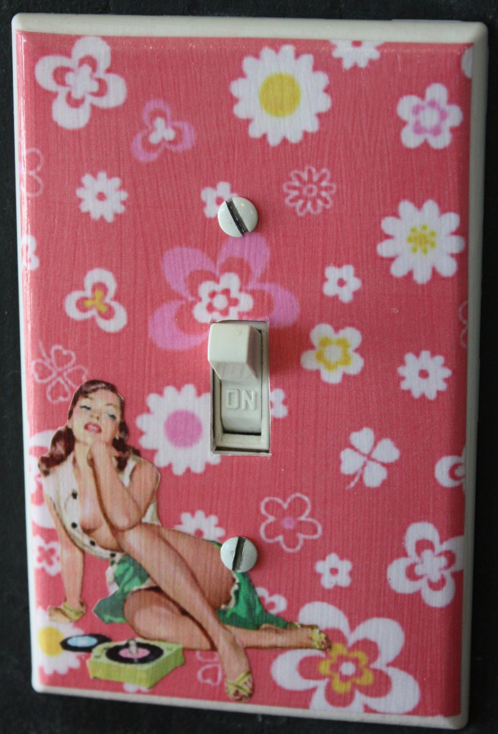 Record Player Pinup Girl Light Switch Cover