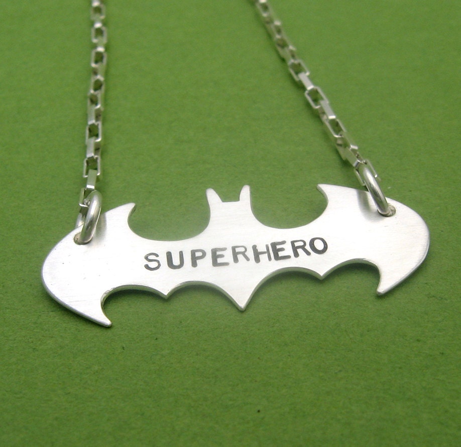 Batman superhero necklace for men dad husband Fathers day, Sterling silver READY TO SHIP